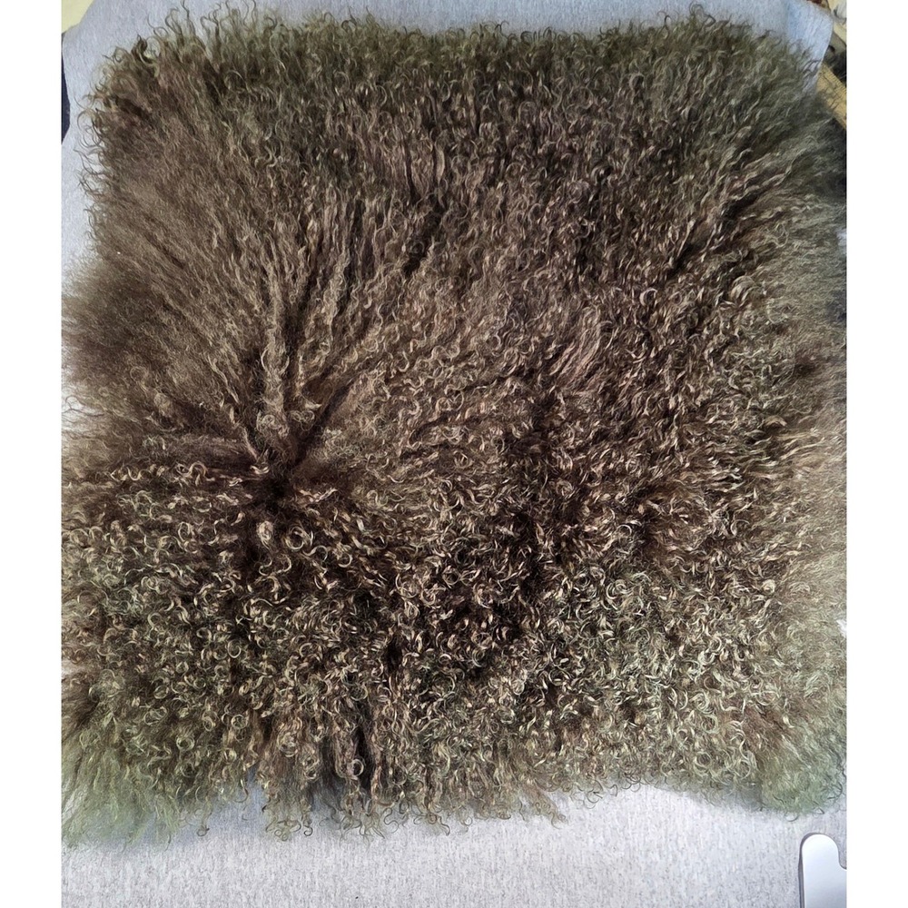 Crate & Barrel Mongolian Sheepskin Pillow Cover 20x20 Deep Brown Curly Fur